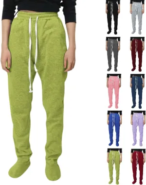 Sweatpants with Foot for Women Fleece Lined Soft Warm Drawstring Elastic Waist Pajama Pants Casual Loungewear Trouser