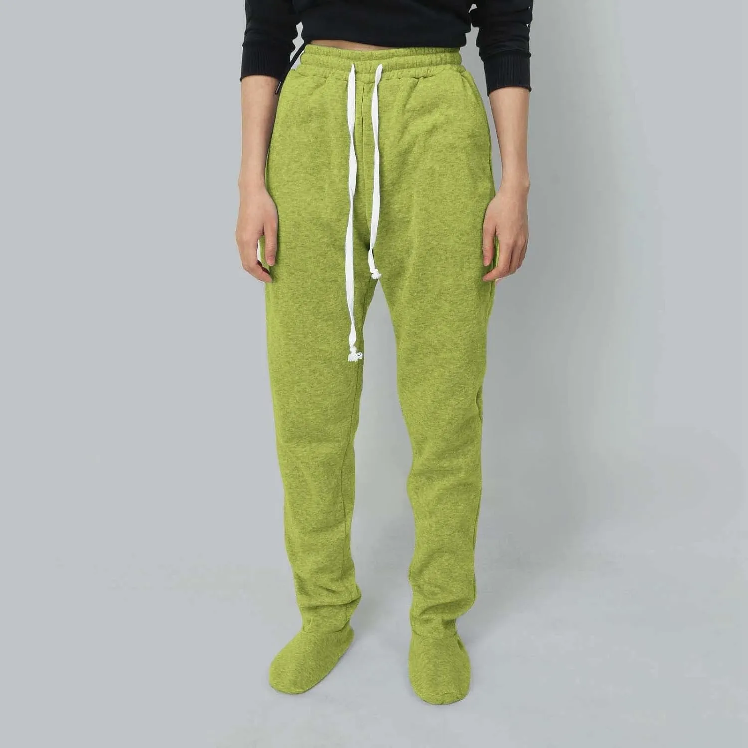 Sweatpants with Foot for Women Fleece Lined Soft Warm Drawstring Elastic Waist Pajama Pants Casual Loungewear Trouser