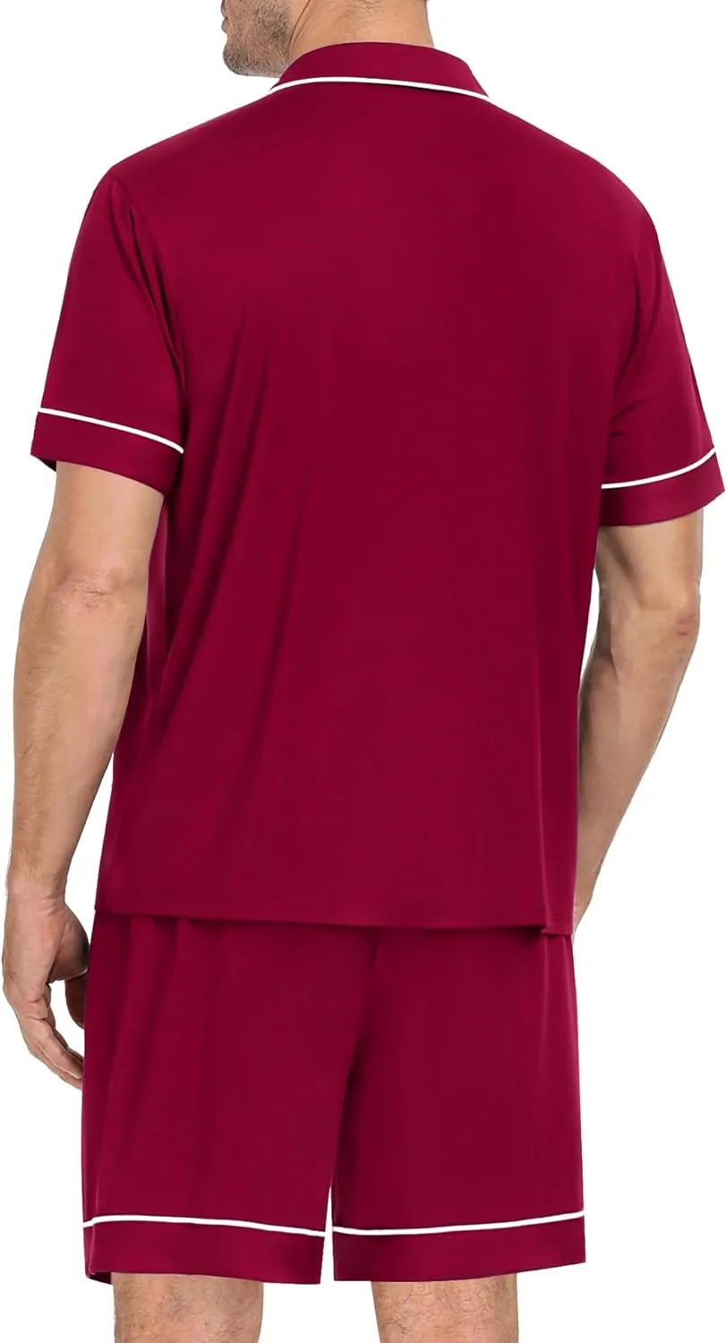 SWOMOG Mens Pajama Set Short Sleeve 2 PCS Sleepwear Button Down Soft Loungewear Modal Set Pj Set with Pockets S-3XL
