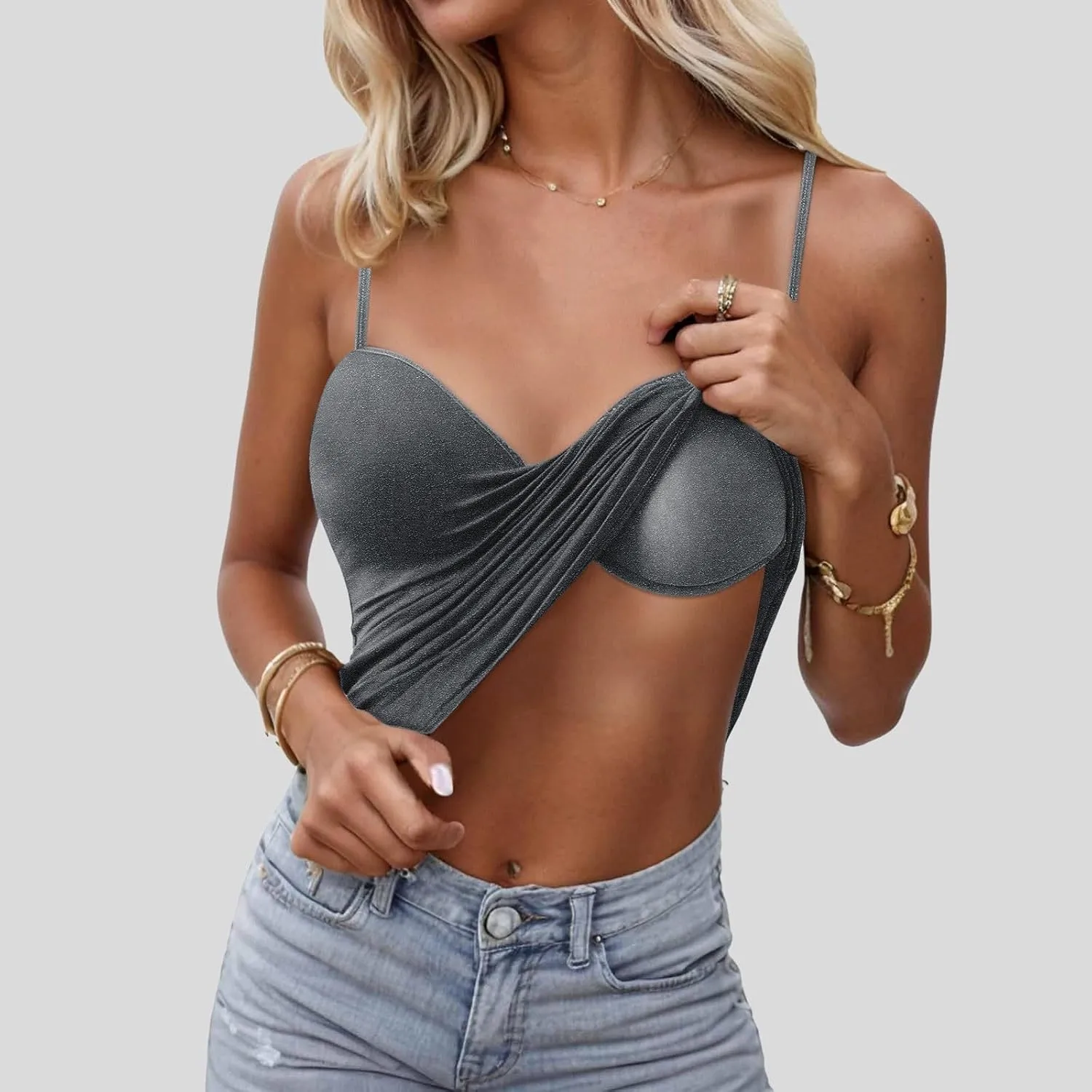 Tank Top for Women Shelf Bra Spaghetti Strap Camisoles Layer Padded Bra Cotton Cami Shirt