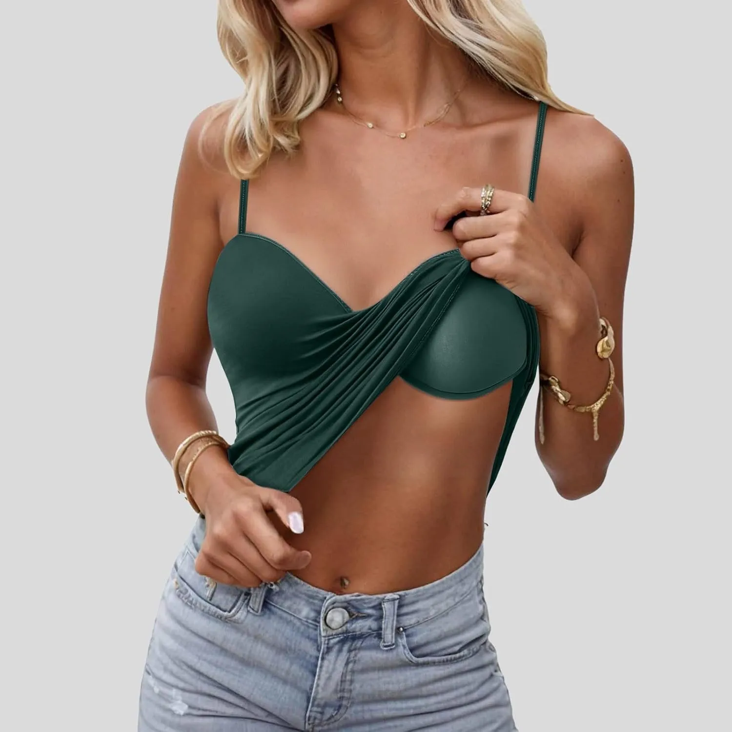 Tank Top for Women Shelf Bra Spaghetti Strap Camisoles Layer Padded Bra Cotton Cami Shirt