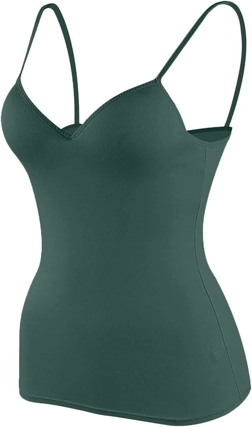Tank Top for Women Shelf Bra Spaghetti Strap Camisoles Layer Padded Bra Cotton Cami Shirt