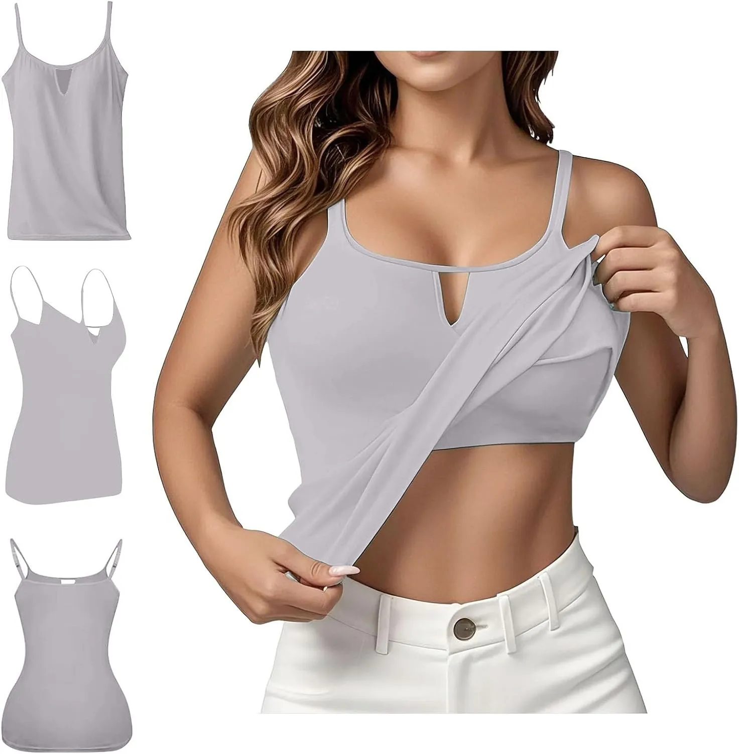 Tank Top with Built in Bra for Women Sports Cute Cami Shirts 2025 Spring Summer Beach Camisoles Bras