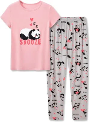 Tebbis Little & Big Girls Striped & Cat Pajama Set - Soft Modal Fiber 2-Piece Summer PJ’s in Sizes 6-18