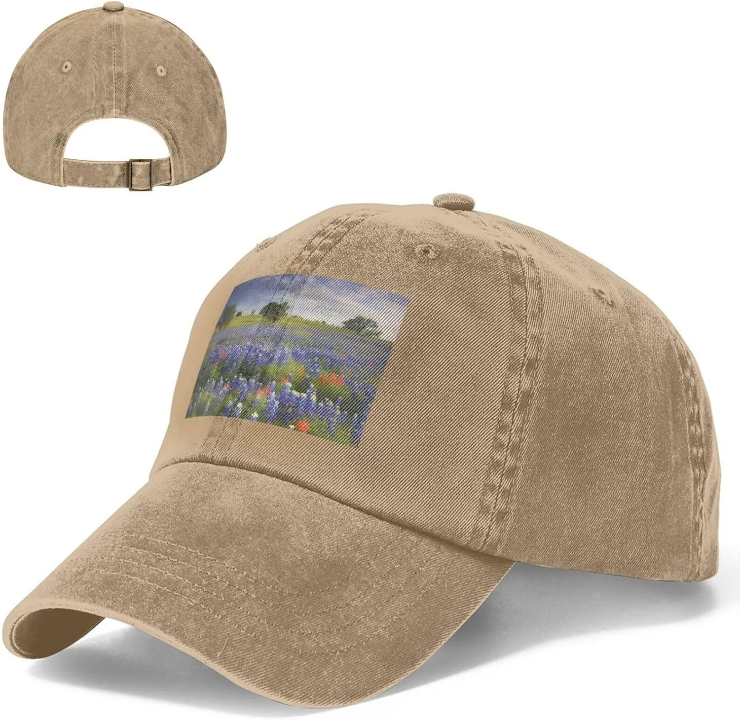 Texas Bluebonnets Scenery Unisex Baseball Cap Breathable Cotton Trucker Hat Classic Denim Dad Hat Summer Sun Hat