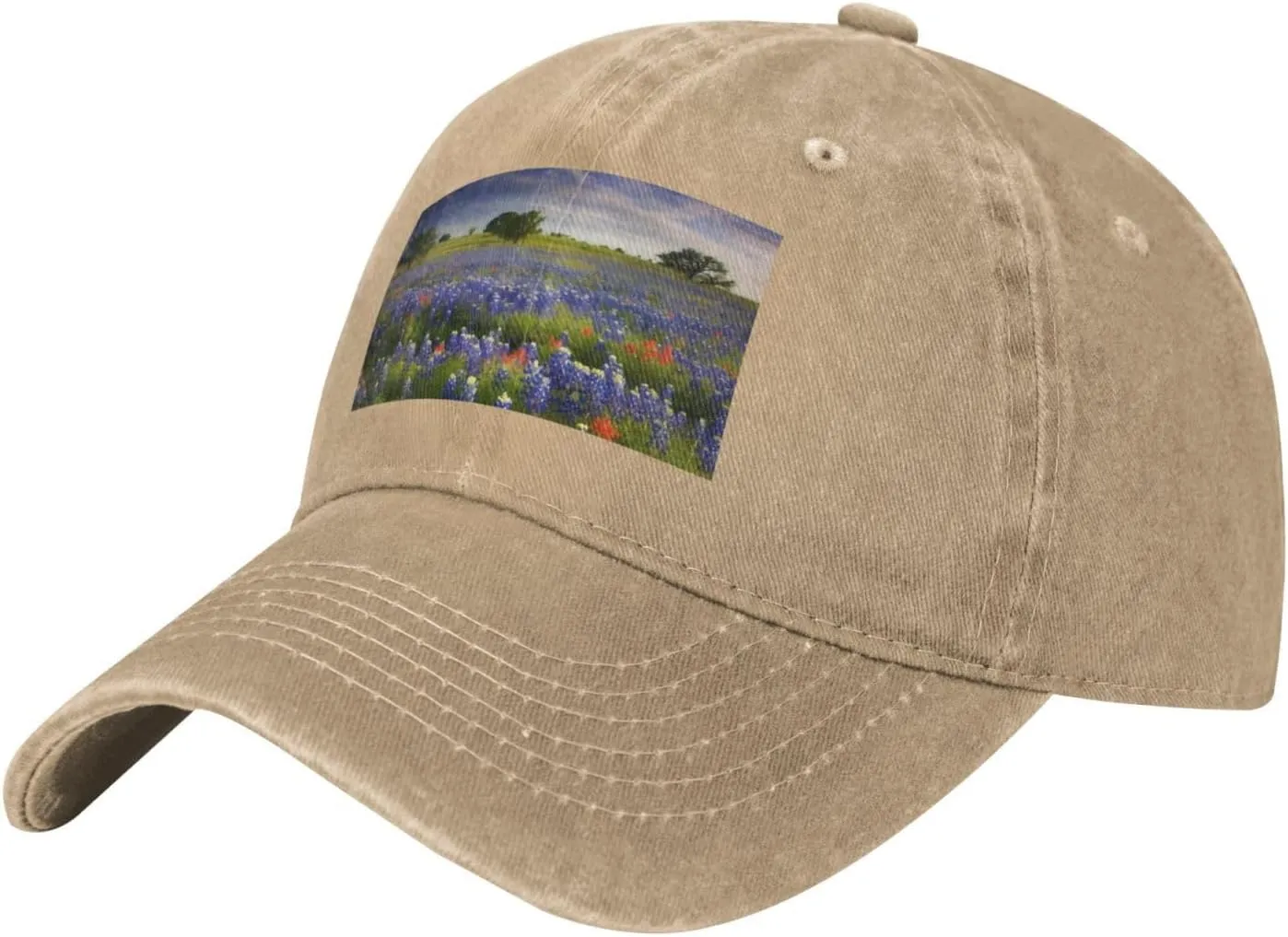 Texas Bluebonnets Scenery Unisex Baseball Cap Breathable Cotton Trucker Hat Classic Denim Dad Hat Summer Sun Hat