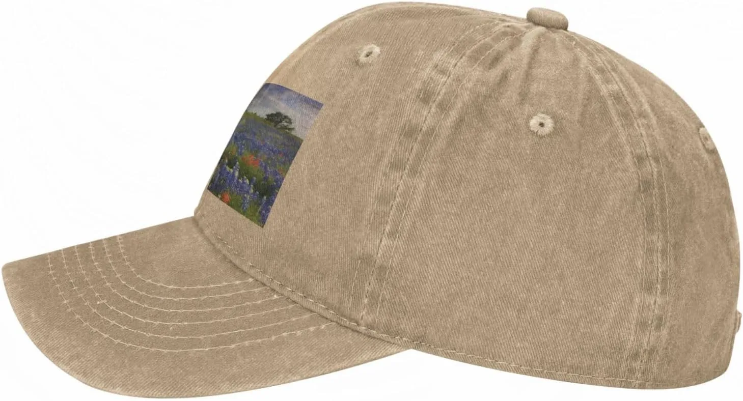Texas Bluebonnets Scenery Unisex Baseball Cap Breathable Cotton Trucker Hat Classic Denim Dad Hat Summer Sun Hat