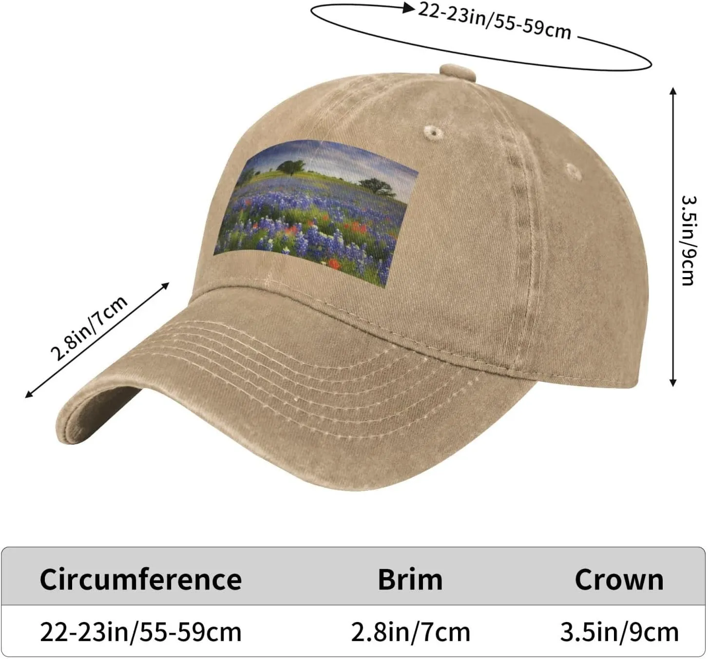 Texas Bluebonnets Scenery Unisex Baseball Cap Breathable Cotton Trucker Hat Classic Denim Dad Hat Summer Sun Hat