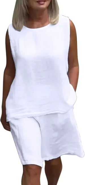Two Piece Shorts Sets for Women Casual Plus Size Workout Sweatsuits Summer Sleeveless Tank Tops and Short Loungewear