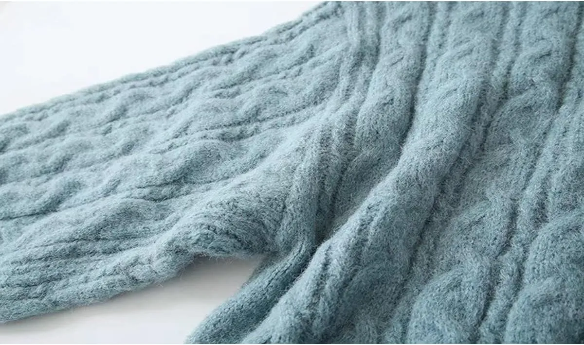 V Neck Cable Knit Sweaters for Women Girls Casual Loose Long Sleeve Pullover Soft Knit Tops