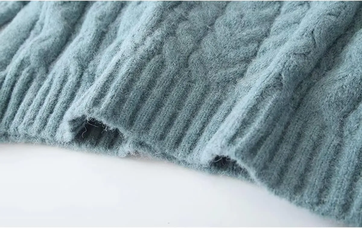 V Neck Cable Knit Sweaters for Women Girls Casual Loose Long Sleeve Pullover Soft Knit Tops