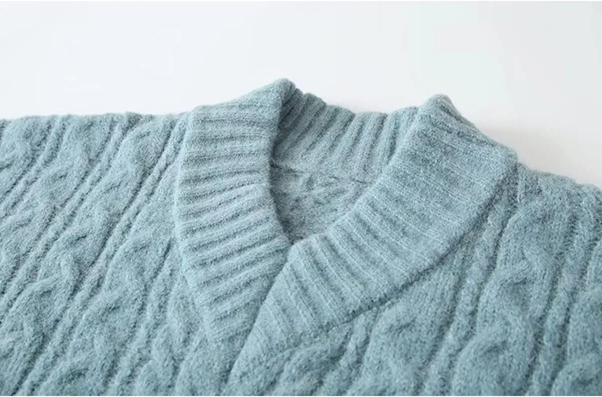 V Neck Cable Knit Sweaters for Women Girls Casual Loose Long Sleeve Pullover Soft Knit Tops