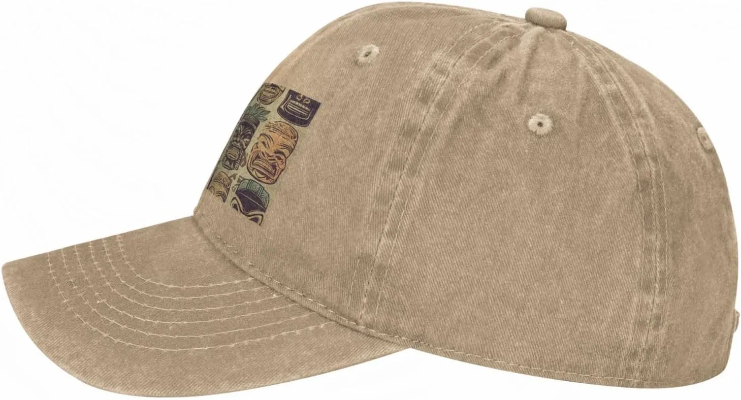 Vintage Aloha Tiki Pattern Unisex Baseball Cap Breathable Cotton Trucker Hat Classic Denim Dad Hat Summer Sun Hat