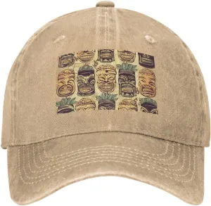 Vintage Aloha Tiki Pattern Unisex Baseball Cap Breathable Cotton Trucker Hat Classic Denim Dad Hat Summer Sun Hat