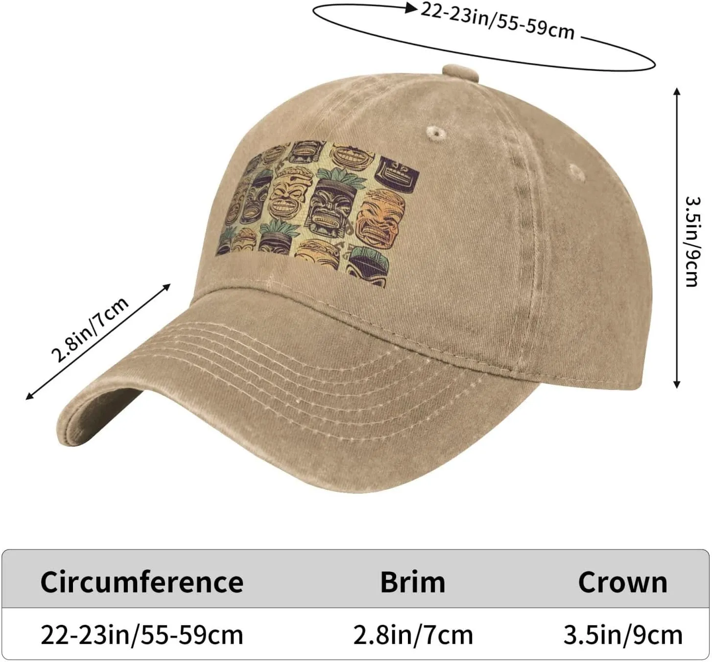 Vintage Aloha Tiki Pattern Unisex Baseball Cap Breathable Cotton Trucker Hat Classic Denim Dad Hat Summer Sun Hat
