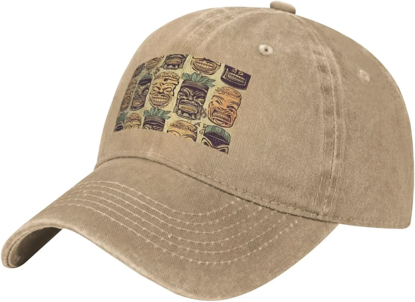 Vintage Aloha Tiki Pattern Unisex Baseball Cap Breathable Cotton Trucker Hat Classic Denim Dad Hat Summer Sun Hat