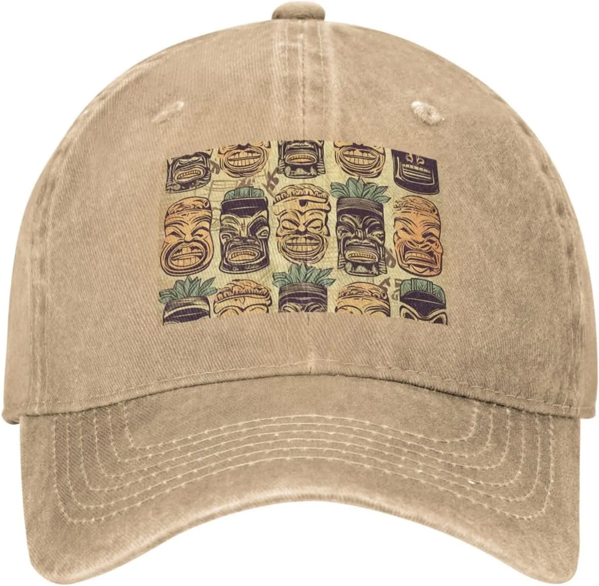 Vintage Aloha Tiki Pattern Unisex Baseball Cap Breathable Cotton Trucker Hat Classic Denim Dad Hat Summer Sun Hat
