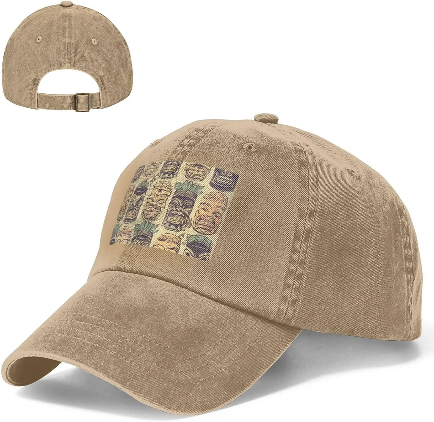 Vintage Aloha Tiki Pattern Unisex Baseball Cap Breathable Cotton Trucker Hat Classic Denim Dad Hat Summer Sun Hat