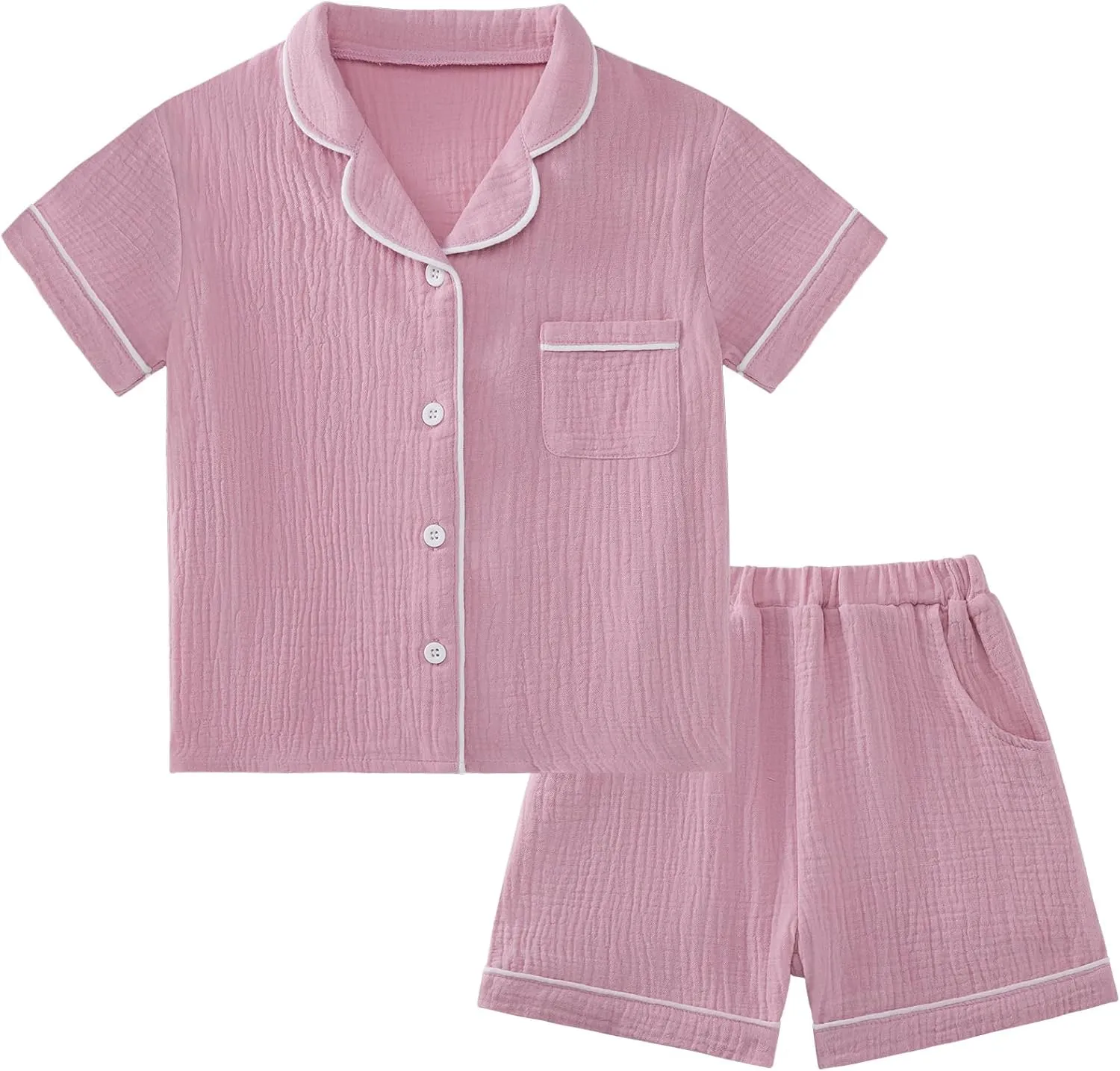 Weixinbuy Baby Girls Pajama Set Button Down Pjs Sets Cotton Pajamas Sleepwear Nightwear Loungewear 2 Pcs Pj Sets for Girl Boy