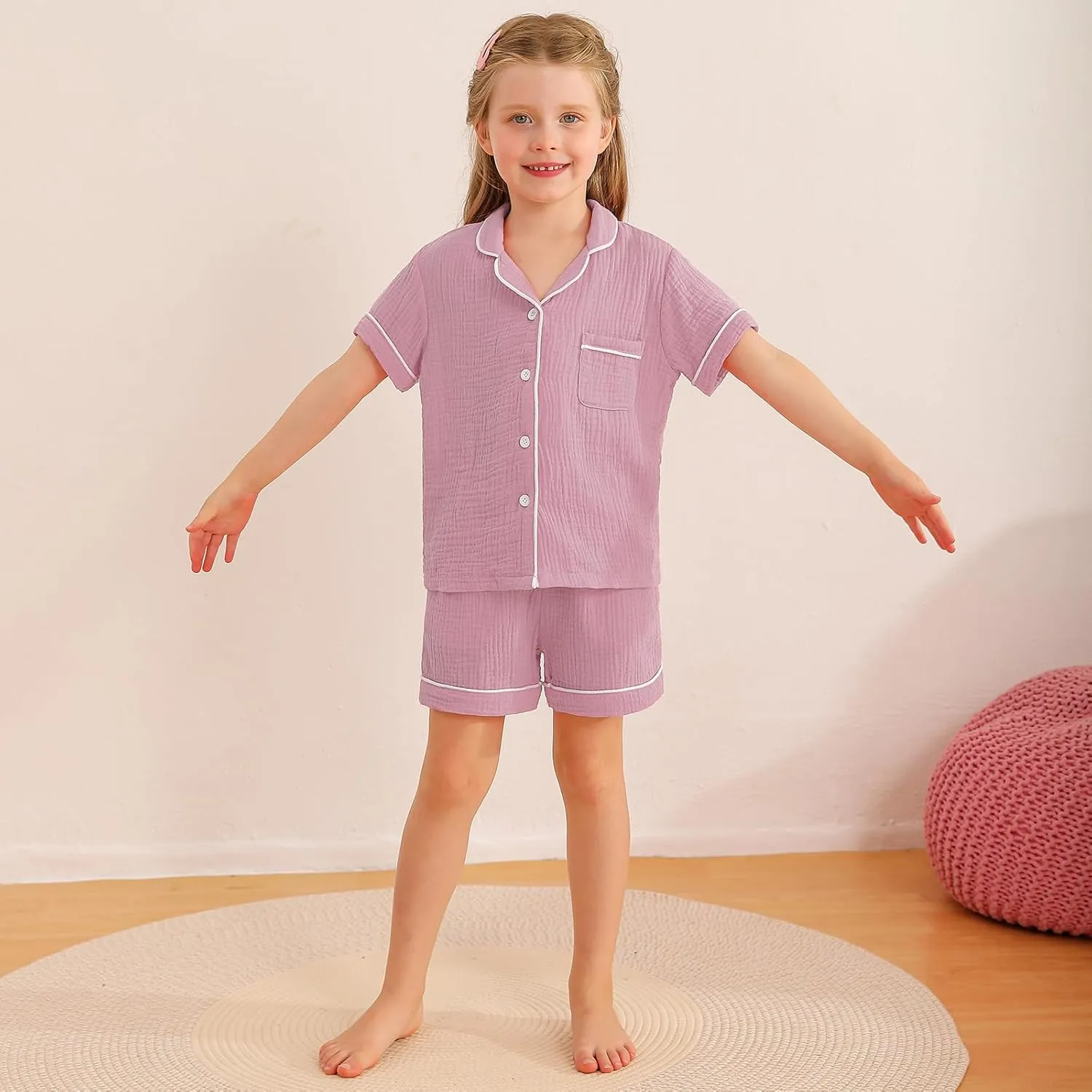 Weixinbuy Baby Girls Pajama Set Button Down Pjs Sets Cotton Pajamas Sleepwear Nightwear Loungewear 2 Pcs Pj Sets for Girl Boy