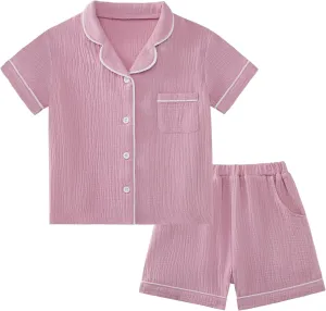 Weixinbuy Baby Girls Pajama Set Button Down Pjs Sets Cotton Pajamas Sleepwear Nightwear Loungewear 2 Pcs Pj Sets for Girl Boy