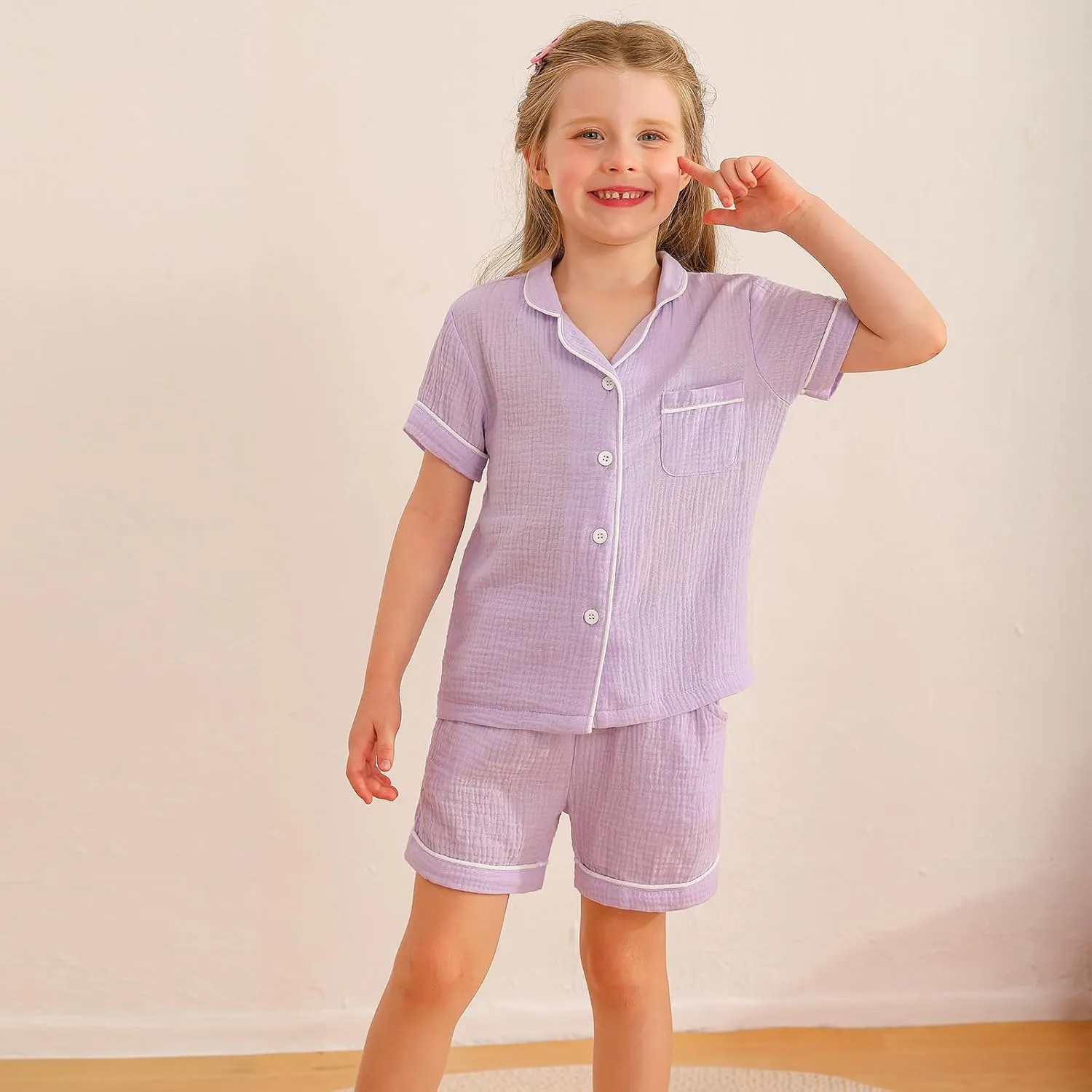 Weixinbuy Baby Girls Pajama Set Button Down Pjs Sets Cotton Pajamas Sleepwear Nightwear Loungewear 2 Pcs Pj Sets for Girl Boy
