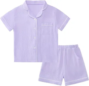 Weixinbuy Baby Girls Pajama Set Button Down Pjs Sets Cotton Pajamas Sleepwear Nightwear Loungewear 2 Pcs Pj Sets for Girl Boy