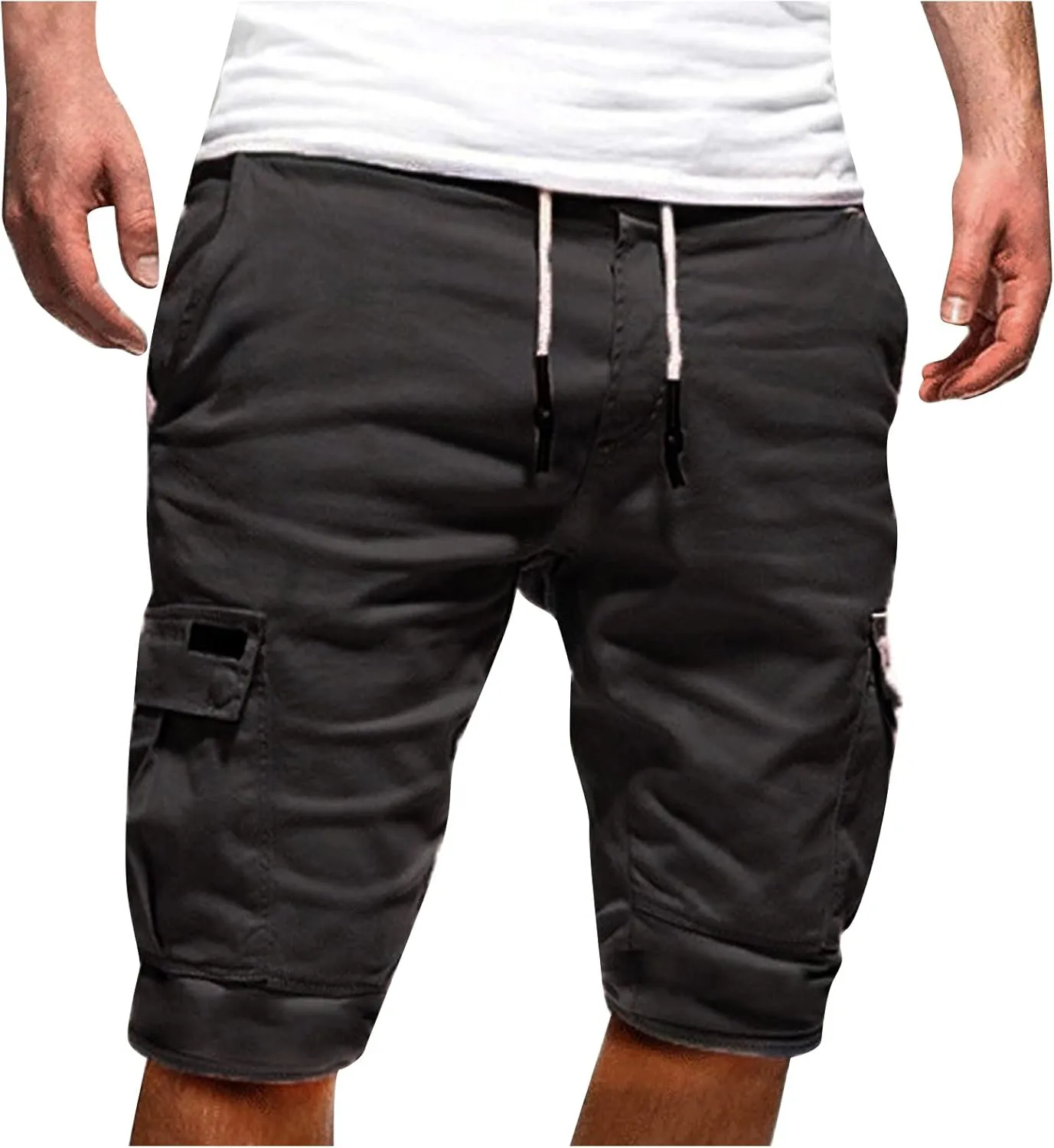 WENKOMG1 Mens Cotton Gym Shorts,Solid Elastic Waist Drastring Workout Shorts Running Jogging Trunks Basketball Shorts