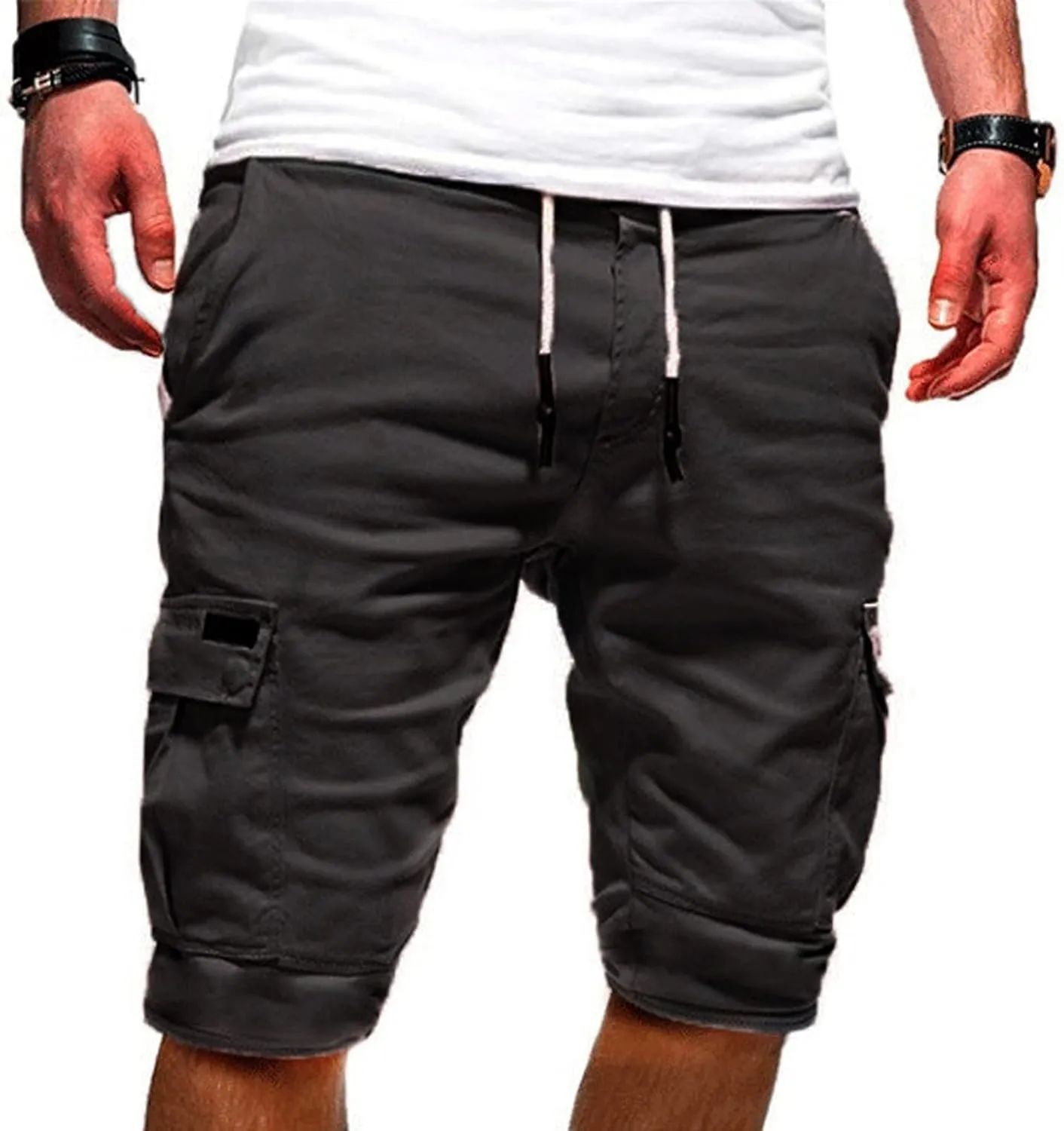 WENKOMG1 Mens Cotton Gym Shorts,Solid Elastic Waist Drastring Workout Shorts Running Jogging Trunks Basketball Shorts