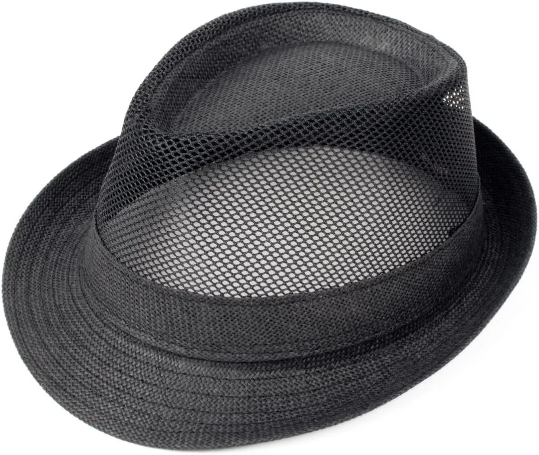 WESTEND Unisex Short Brim Fedora - Hats for Men & Women   Cooling Mesh Fashion Fedora Hat, Leather Belt Mesh Fedora