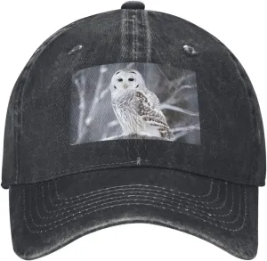 Winter White Owl Unisex Baseball Cap Breathable Cotton Trucker Hat Classic Denim Dad Hat Summer Sun Hat