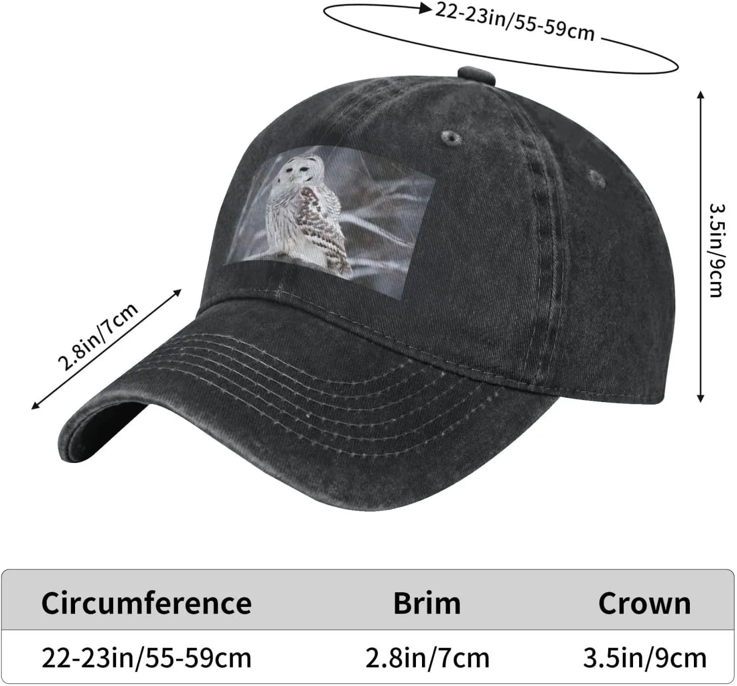 Winter White Owl Unisex Baseball Cap Breathable Cotton Trucker Hat Classic Denim Dad Hat Summer Sun Hat