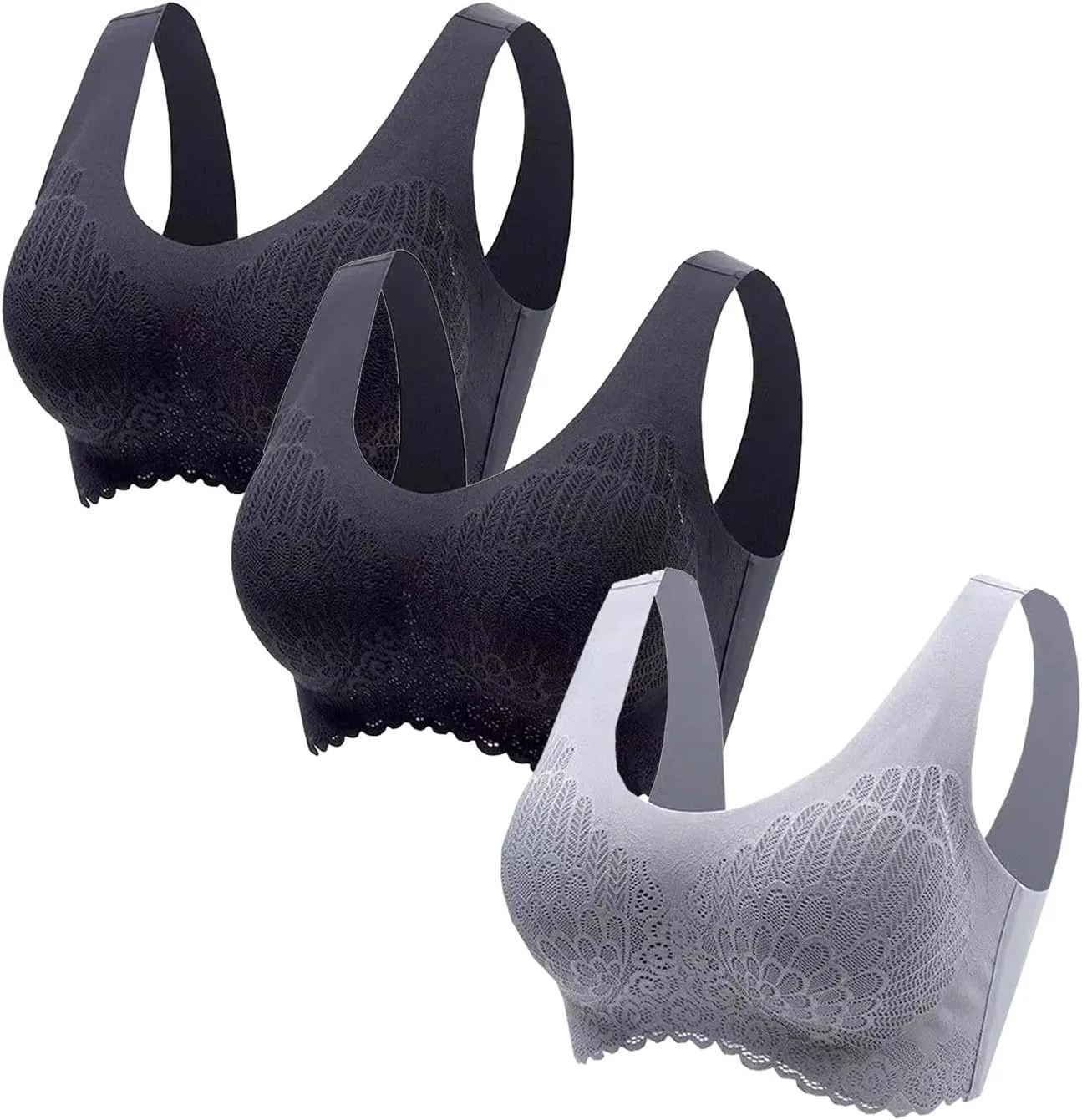 Wireless Bras for Womens Comfortable V Lace Bra Full Coverage Padded Seamless Bralettes Soft Support Everyday