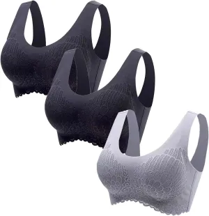 Wireless Bras for Womens Comfortable V Lace Bra Full Coverage Padded Seamless Bralettes Soft Support Everyday
