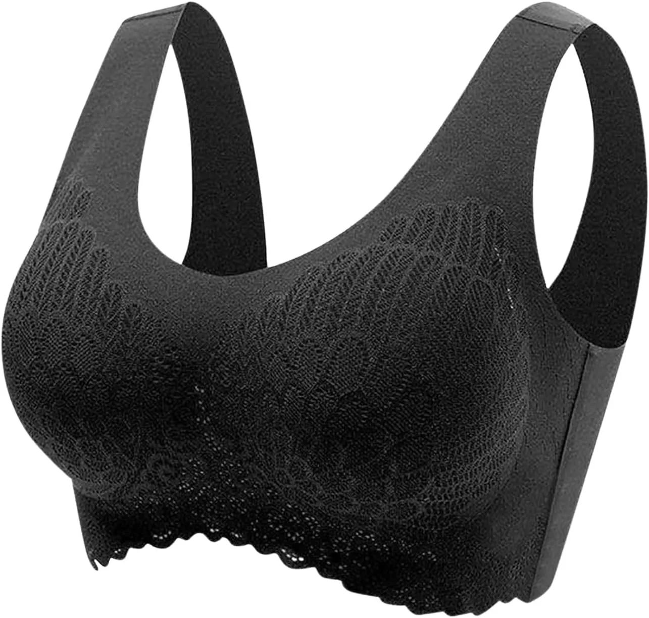 Wireless Bras for Womens Comfortable V Lace Bra Full Coverage Padded Seamless Bralettes Soft Support Everyday
