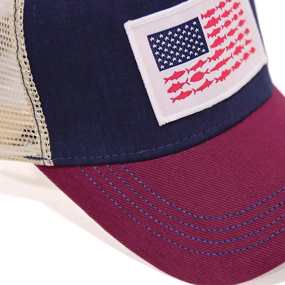 WITHMOONS American Flag Fish and Stripes Trucker Hat Baseball Cap Mesh Back USA Flag Adjustable Snapback YZM0251