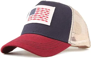 WITHMOONS American Flag Fish and Stripes Trucker Hat Baseball Cap Mesh Back USA Flag Adjustable Snapback YZM0251