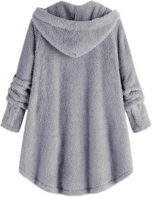 Women Fleece Lined Pajama Tops with Hood Winter Warm Sherpa Thermal Underwear Cute Button Cardigan Coat Loungewear