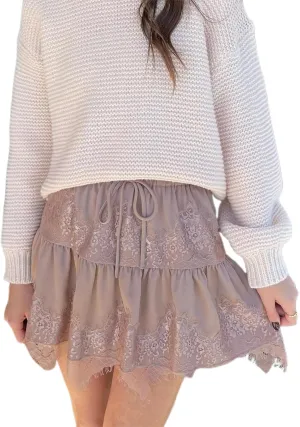 Women Lace Half Slip Skirt Low Rise Pleated Ruffle Lace Mini Skirt Layered Flowy Short Skirt Y2k Underskirt