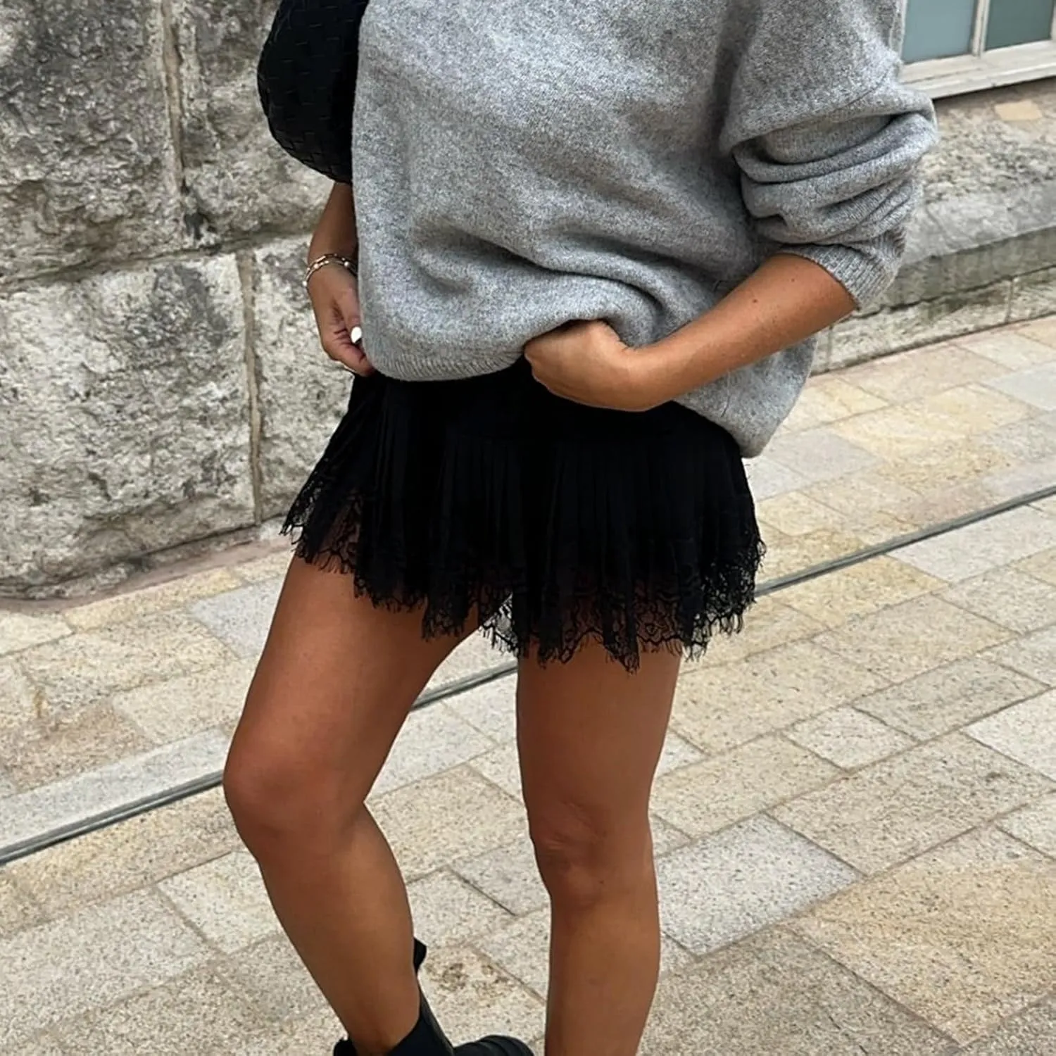 Women Lace Half Slip Skirt Low Rise Pleated Ruffle Lace Mini Skirt Layered Flowy Short Skirt Y2k Underskirt