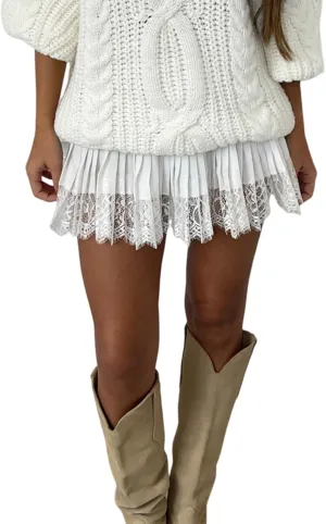 Women Lace Half Slip Skirt Low Rise Pleated Ruffle Lace Mini Skirt Layered Flowy Short Skirt Y2k Underskirt