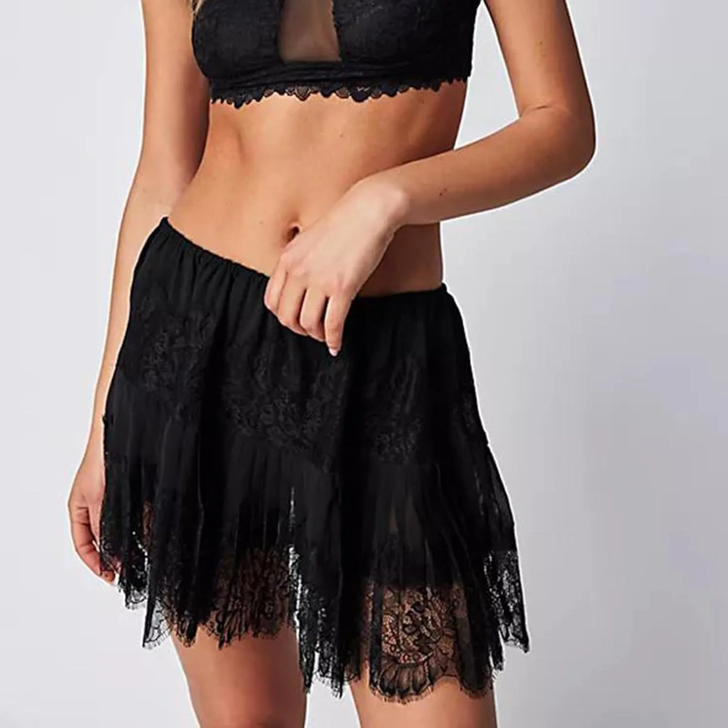 Women Lace Half Slip Skirt Low Rise Pleated Ruffle Lace Mini Skirt Layered Flowy Short Skirt Y2k Underskirt