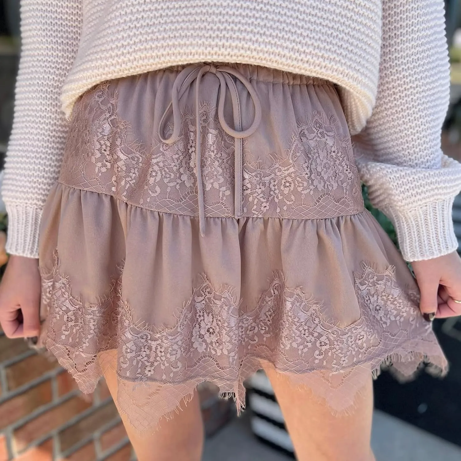 Women Lace Half Slip Skirt Low Rise Pleated Ruffle Lace Mini Skirt Layered Flowy Short Skirt Y2k Underskirt