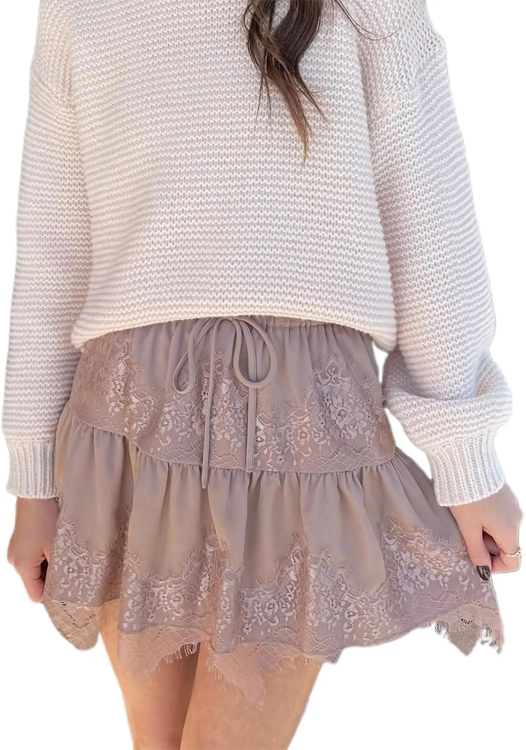 Women Lace Half Slip Skirt Low Rise Pleated Ruffle Lace Mini Skirt Layered Flowy Short Skirt Y2k Underskirt