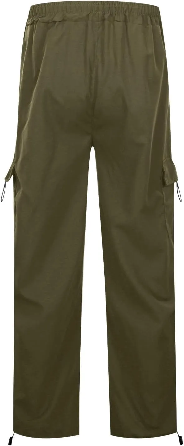 Women Parachute Pants Elastic High Waist Baggy Cargo Pants Y2K Joggers Multiple Pocket Quick Dry Casual Trendy Slacks