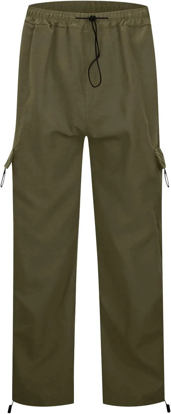Women Parachute Pants Elastic High Waist Baggy Cargo Pants Y2K Joggers Multiple Pocket Quick Dry Casual Trendy Slacks