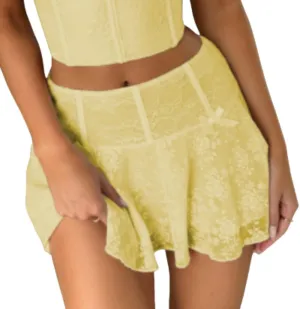Women Pleated Lace Mini Skirts Fashion Mid-Rise Golf Skirts Spring Summer Casual Boho Short Aesthetic Skirts