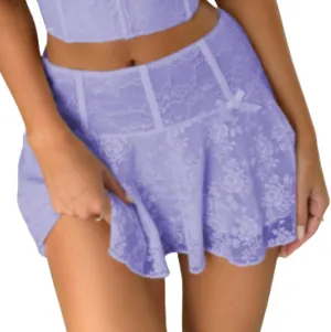 Women Pleated Lace Mini Skirts Fashion Mid-Rise Golf Skirts Spring Summer Casual Boho Short Aesthetic Skirts