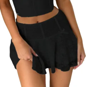 Women Pleated Lace Mini Skirts Fashion Mid-Rise Golf Skirts Spring Summer Casual Boho Short Aesthetic Skirts