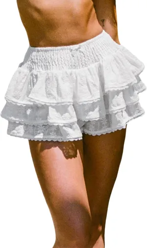 Women Pleated Lace Mini Skirts Fashion Mid-Rise Golf Skirts Spring Summer Casual Boho Short Aesthetic Skirts